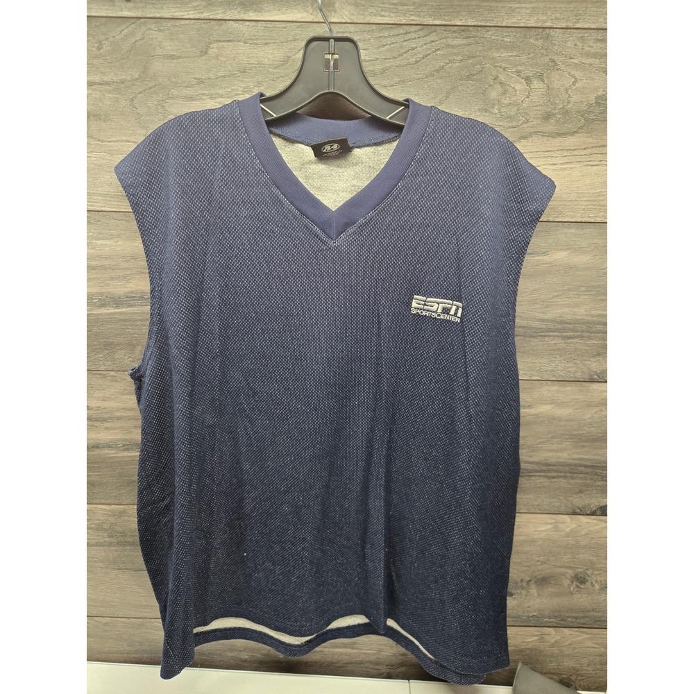 Vintage ESPN SportsCenter Mens Navy Blue Fleece Lined Mesh Vest V-Neck‎ Large
